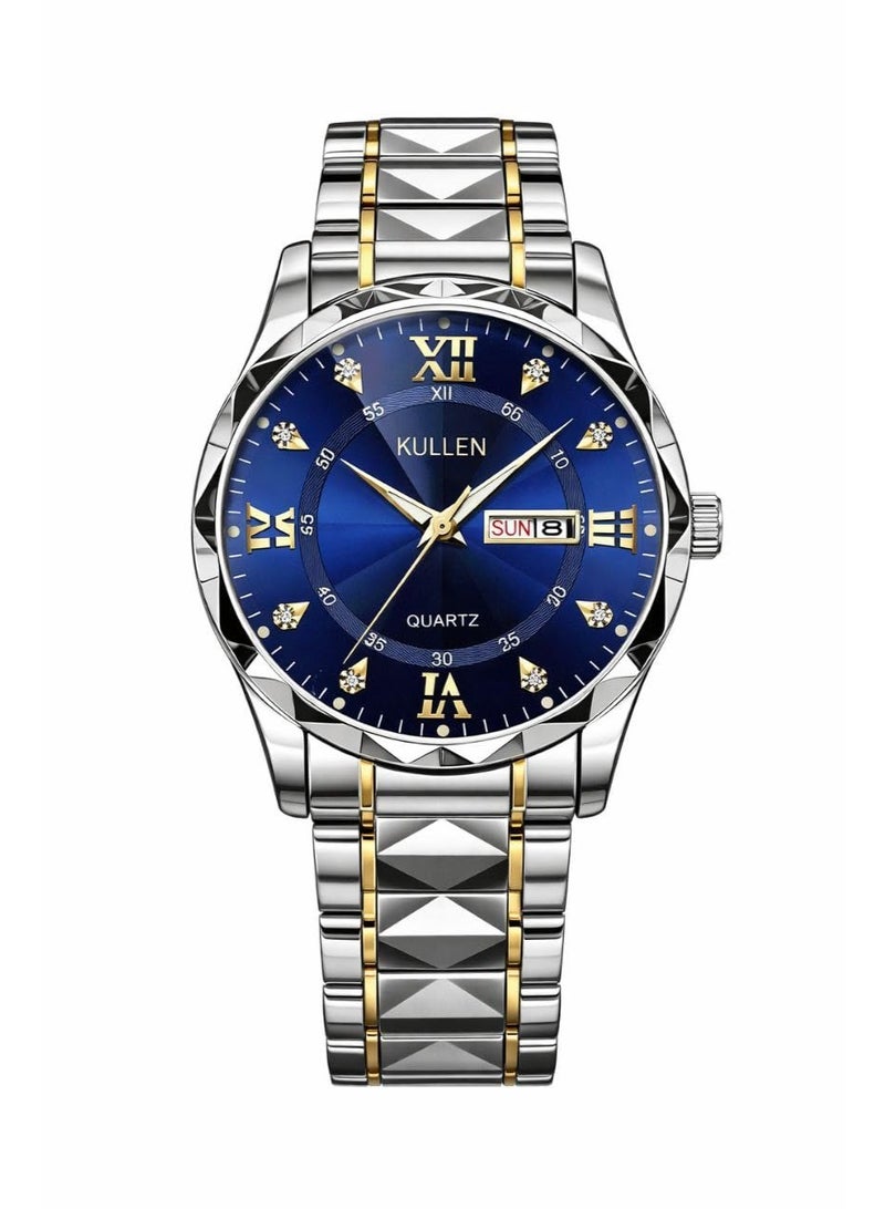 كولين Men's Casual Business Quartz Watch With Calendar, Stainless Steel Strap (Royal Blue) - Image 1